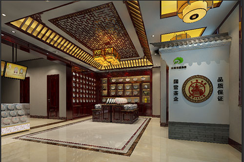 武陵古朴典雅的中式茶叶店大堂设计效果图